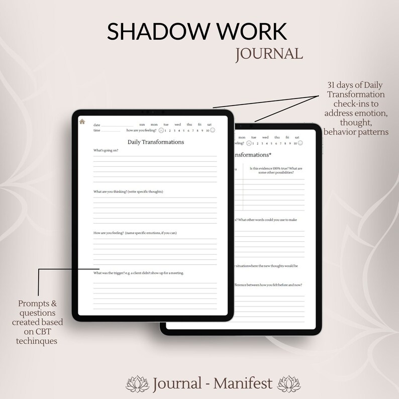 digital shadow work journal with prompts cbt therapy worksheets inner child journal anxiety healing therapy gratitude self care wellness mental health ipad goodnotes notability mindfulness daily weekly monthly planner journal instant download minimal