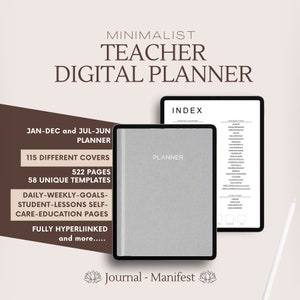 Teacher Digital Planner - iPad Planner Goodnotes Notability - Academic Year Teacher Planner Template – School Year Lesson Planner Minimalist