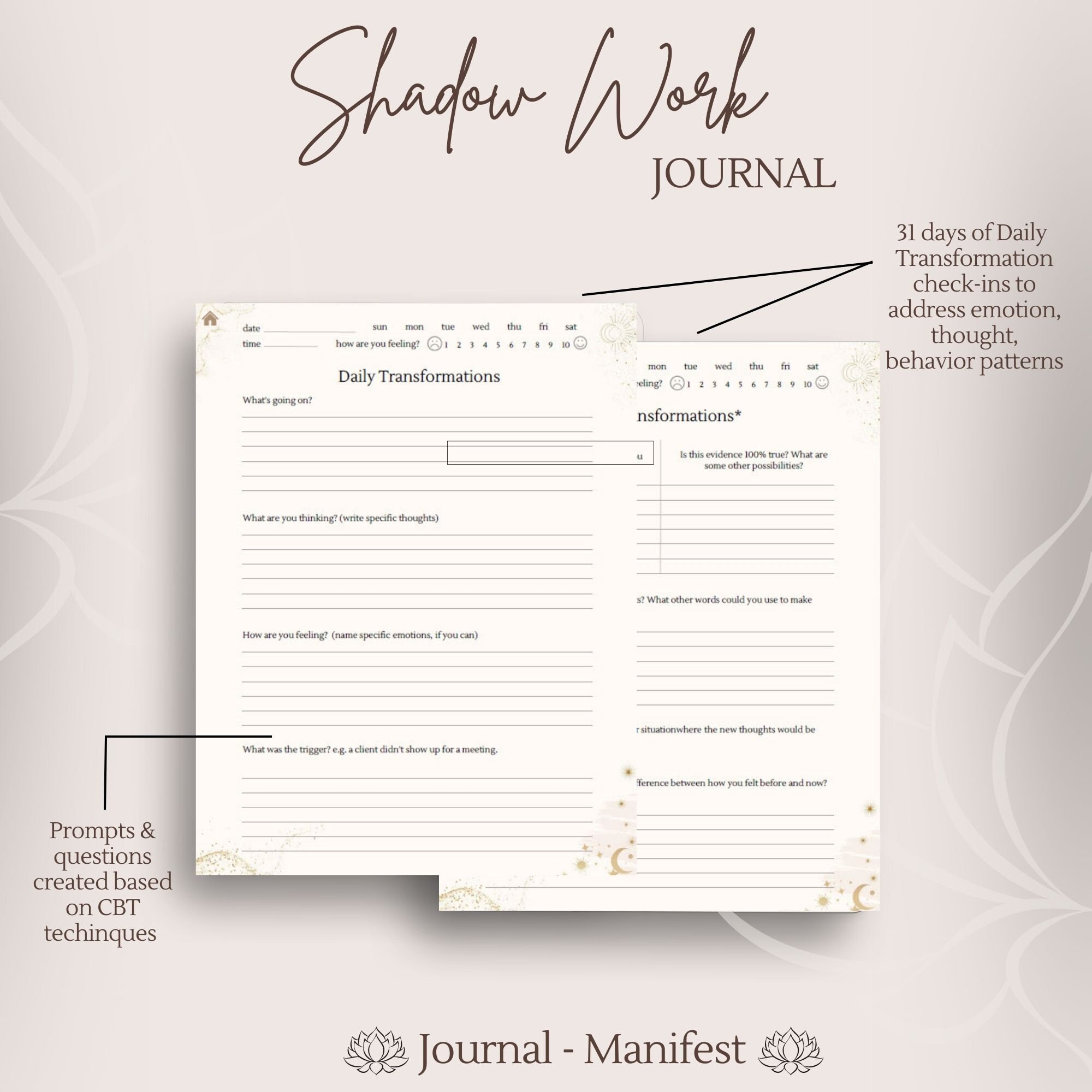 Shadow Work Journal Printable PDF - Therapy Worksheets Workbook ...