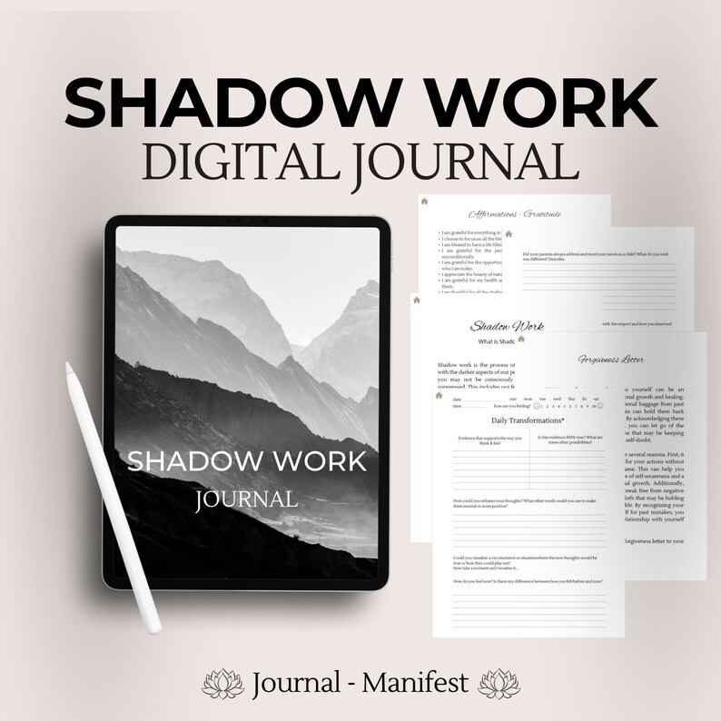 digital shadow work journal with prompts cbt therapy worksheets inner child journal anxiety healing therapy gratitude self care wellness mental health ipad goodnotes notability mindfulness daily weekly monthly planner journal instant download minimal