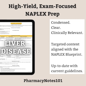 Liver Disease Study Guide, NAPLEX Prep, NAPLEX Review, Pharmacy School Notes, Pharmacy Student Study Guide, Digital Download