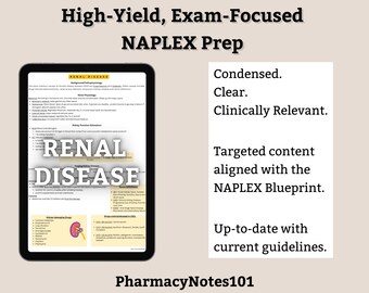 Renal Disease Study Guide, NAPLEX Prep, NAPLEX Review, Pharmacy Study Guide, Digital Download