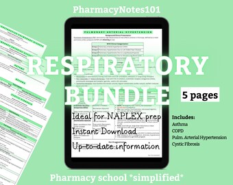 Respiratory Bundle Study Guide, Pharmacy School Notes, NAPLEX notes, Pharmacy Study Guide, Digital Download, Pharmacy Student