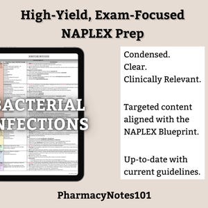 Bacterial Infections Study Guide, NAPLEX Prep, Pharmacy School Notes, Pharmacy Student Study Guide, NAPLEX Review, Digital Download