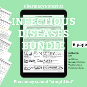 Infectious Diseases Notes, NAPLEX, Pharmacy School Notes, Pharmacy Student Study Guide, Digital Download