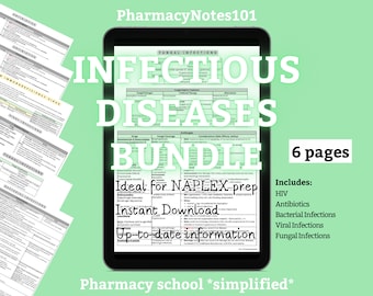 Infectious Diseases Notes, NAPLEX, Pharmacy School Notes, Pharmacy Student Study Guide, Digital Download