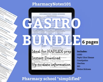 GI Disorders Notes, NAPLEX, Pharmacy School Notes, Pharmacy Student Study Guide, Digital Download
