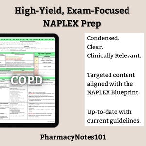 COPD Study Guide, NAPLEX Prep, NAPLEX Review, Pharmacy School Notes, Pharmacy Student Study Guide, Digital Download