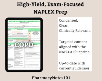 COPD Study Guide, NAPLEX Prep, NAPLEX Review, Pharmacy School Notes, Pharmacy Student Study Guide, Digital Download