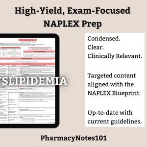 Dyslipidemia Study Guide, NAPLEX Prep, NAPLEX Review, Pharmacy School Notes, Pharmacy Student Study Guide, Digital Download