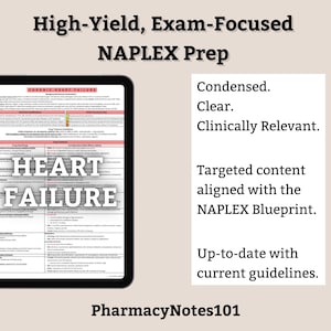 Heart Failure Study Guide, NAPLEX Prep, NAPLEX Review, Pharmacy School Notes, Pharmacy Student Study Guide, Digital Download