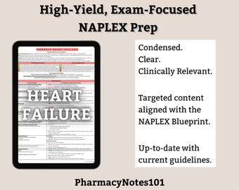 Heart Failure Study Guide, NAPLEX Prep, NAPLEX Review, Pharmacy School Notes, Pharmacy Student Study Guide, Digital Download