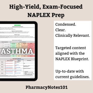 Asthma Study Guide, NAPLEX Prep, Pharmacy School Notes, Pharmacy Student Study Guide, NAPLEX Review, Digital Download