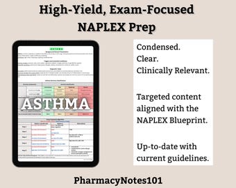 Asthma Study Guide, NAPLEX Prep, Pharmacy School Notes, Pharmacy Student Study Guide, NAPLEX Review, Digital Download