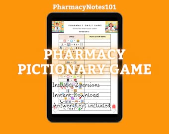 Gioco Pictionary della farmacia, Gioco della settimana della farmacia, Gioco Pictionary sui farmaci, Gioco stampabile, Gioco di società, Farmacista, Tecnico di farmacia