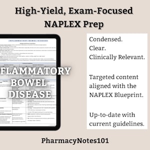 IBD Study Guide, NAPLEX, Pharmacy School Notes, Pharmacy Student Study Guide, Digital Download