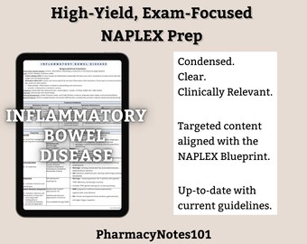IBD Study Guide, NAPLEX, Pharmacy School Notes, Pharmacy Student Study Guide, Digital Download