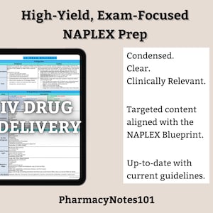 Intravenous Therapy Cheat Sheet, IV Therapy Cheat Sheet, NAPLEX, Pharmacy School Notes, Pharmacy Student Study Guide, Digital Download