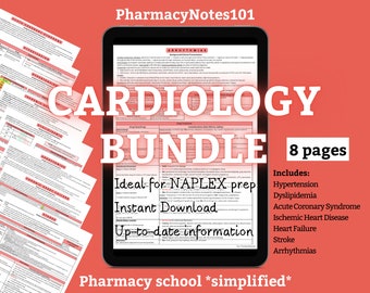 Cardiovascular Disease Study Guide, NAPLEX, Pharmacy School Notes, Pharmacy Student Study Guide, Digital Download