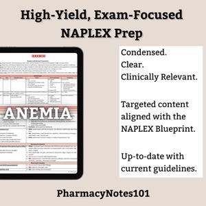 Anemia Study Guide, NAPLEX Prep, Pharmacy School Notes, Pharmacy Student Study Guide, NAPLEX Review, Digital Download