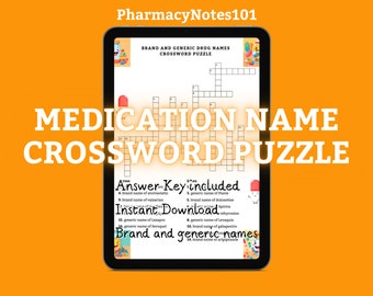 Pharmacy Week Printable Game, Medication Name Crossword Puzzle, Pharmacy Week, Drug Name Game, Crossword Puzzle, Pharmacist, Printable