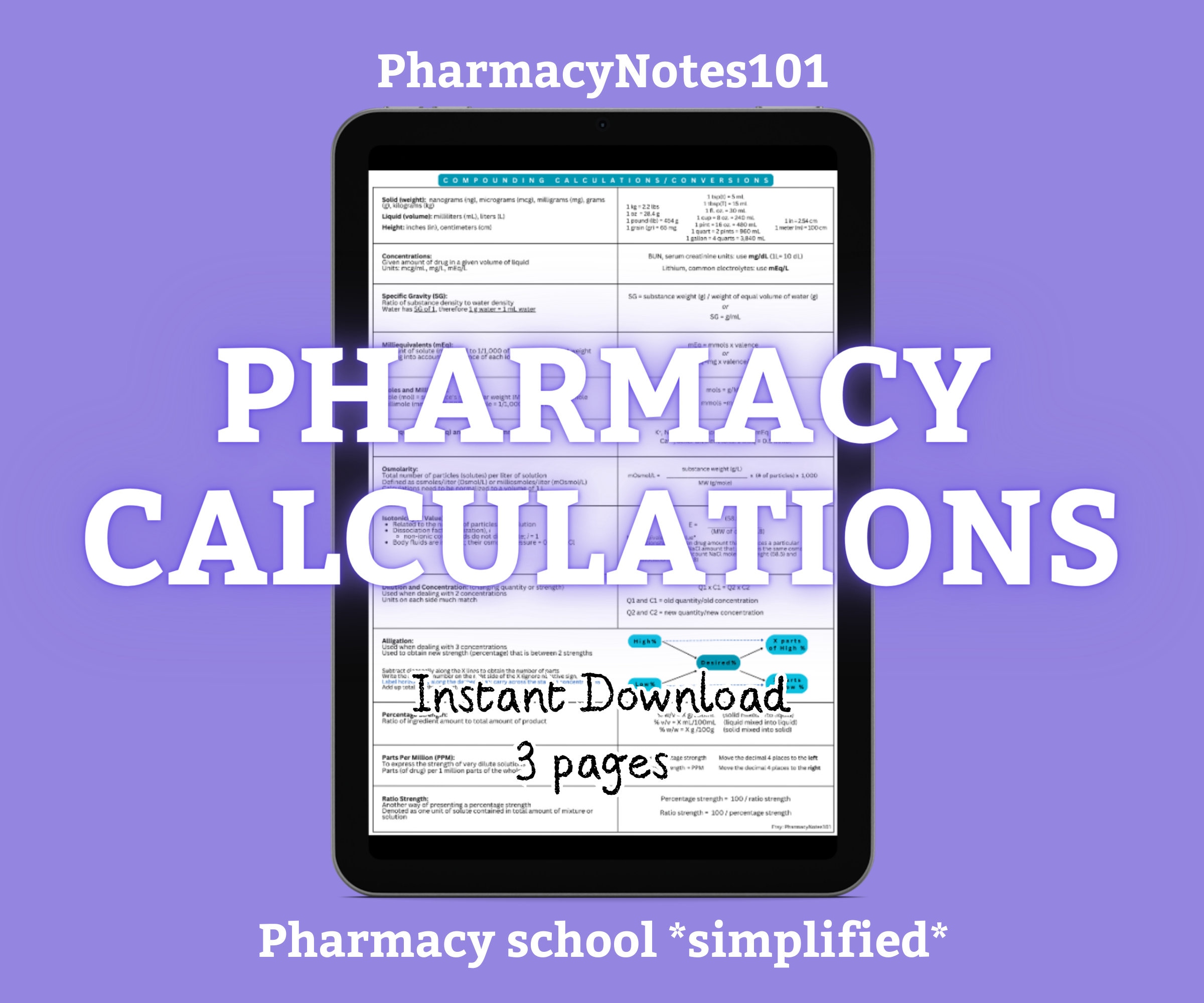 Pharmacy Calculations, Drugdose Conversions, Pharmacy Compounding