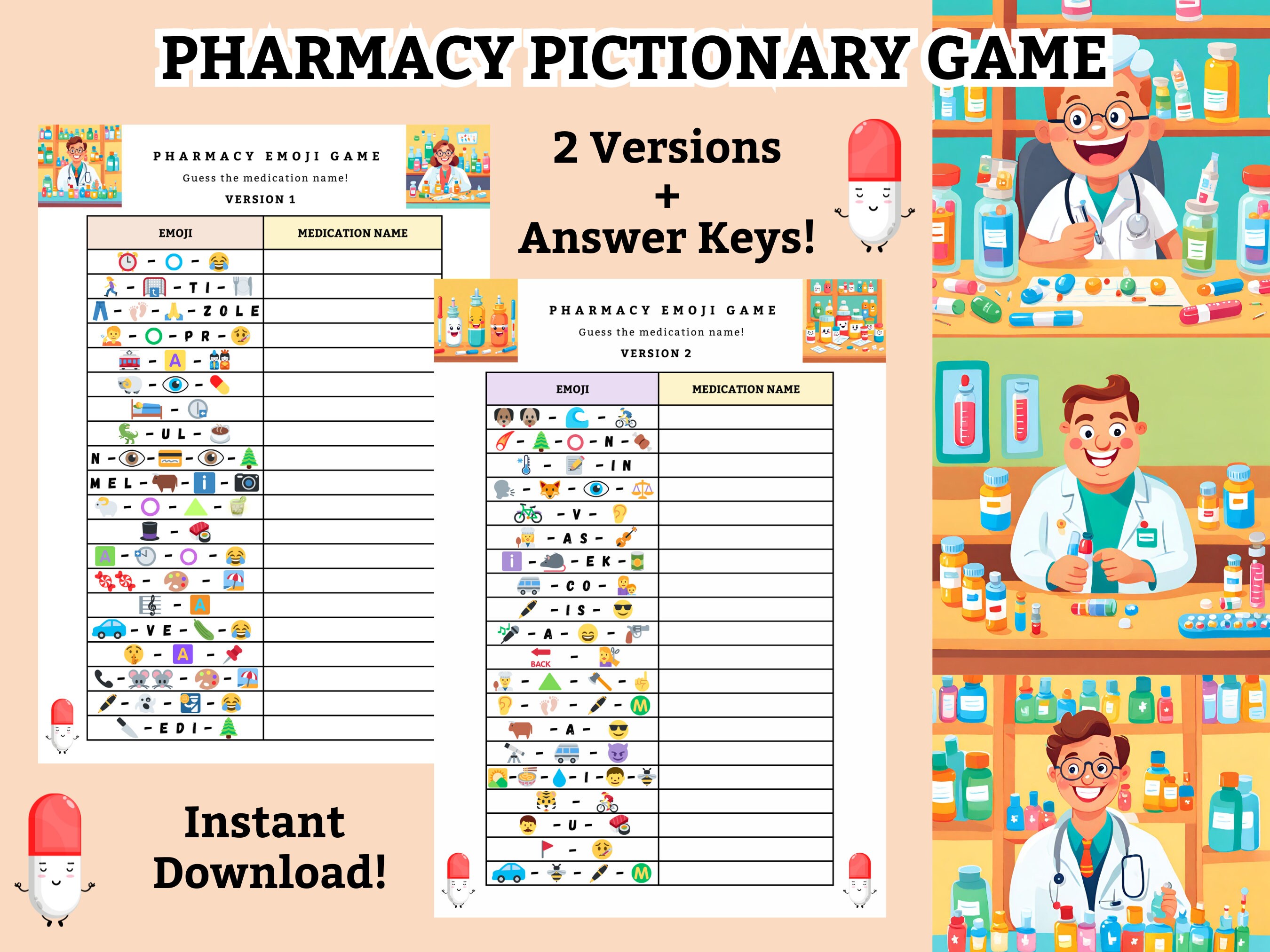 Pharmacy Pictionary Game, Pharmacy Week Game, Medication Pictionary