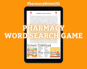 Pharmacy Week Word Search, Pharmacy Week Printable Game, Instant Download, Pharmacist, Pharmacy Technician, Pharmacy Word Search, Printable