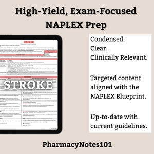 Stroke Study Guide, NAPLEX Prep, Pharmacy School Notes, Pharmacy Student Study Guide, NAPLEX Review, Digital Download