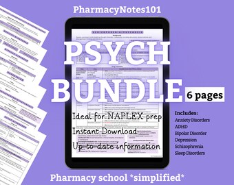 Psych Pharmacy Notes, NAPLEX, Pharmacy School Notes, Pharmacy Students, Pharmacists, Pharmacy Study Guide, Digital Download