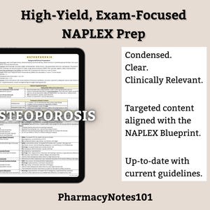 Osteoporosis Study Guide, NAPLEX Prep, NAPLEX Review, Pharmacy School Notes, Pharmacy Student Study Guide, Digital Download