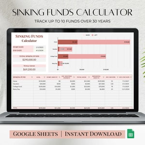 Sinking Funds Calculator Spreadsheet for Google Sheets Multiple Colors Available, Savings Tracker Dashboard, Debt Tracker, Financial Planner