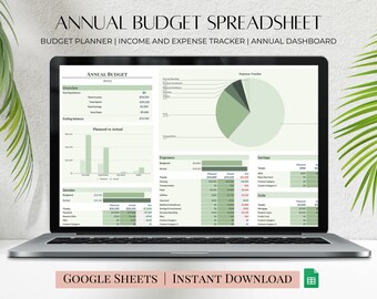 Annual Budget Spreadsheet Template for Google Sheets, Multiple Colors, Annual & Monthly Budget Planner, Personal Finance Expense Tracker