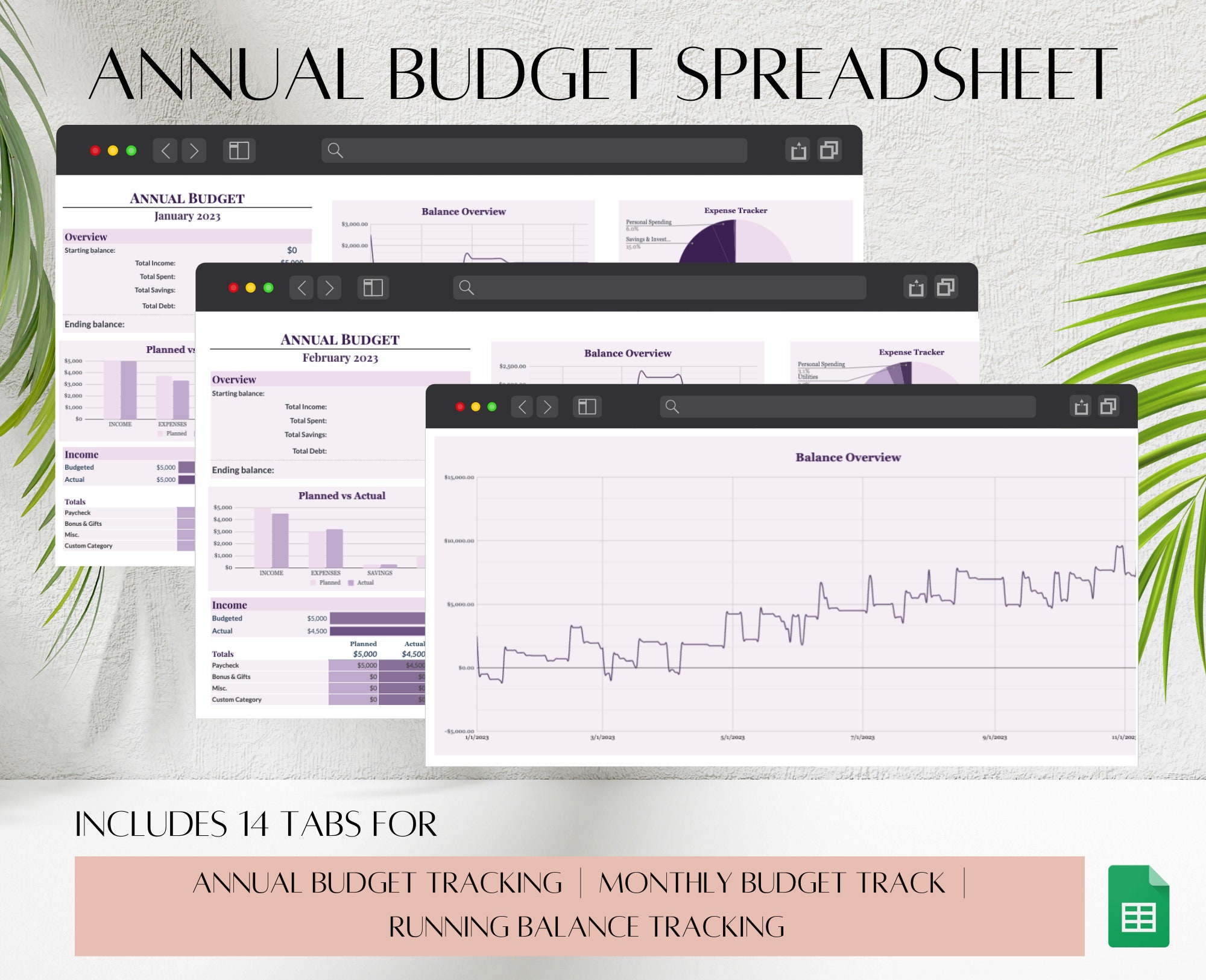 Annual Budget Spreadsheet Template for Google Sheets purple Annual ...