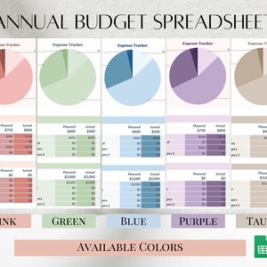 Annual Budget Spreadsheet Template for Google Sheets, Multiple Colors ...