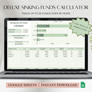 Deluxe Sinking Funds Calculator Spreadsheet for Google Sheets, Multiple Colors, Savings Tracker Dashboard, Debt Tracker, Financial Planner