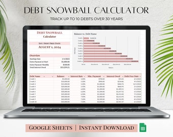 Debt Snowball Calculator Template, Multiple Colors Available, Debt Payoff Tracker Spreadsheet, Debt Free Planner Google Sheets