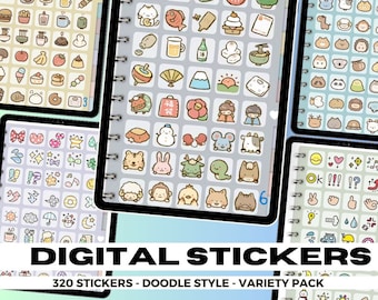 320 Doodle Style Digital Stickers | Goodnotes Stickers | Planner Stickers | PNG Files | Variety Pack