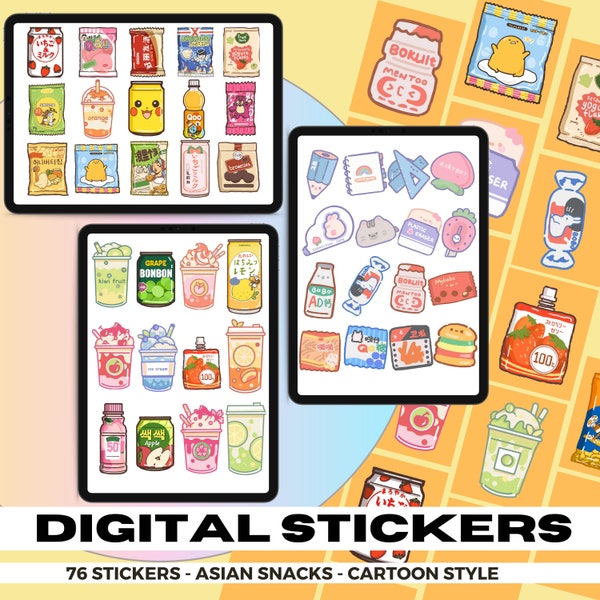 76 Asian Snacks Digital Stickers | Goodnotes Stickers | Planner Stickers | PNG Files | Snack Pack