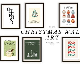 70 Christmas holiday wall art prints, digital, printable
