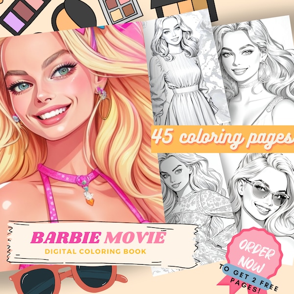 Barbie Movie digital coloring book, featuring Margot Robbie as Barbie!