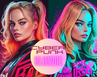 Cyber-punk and 70's Margot Robbie Blondie High-Quality PNG and poster