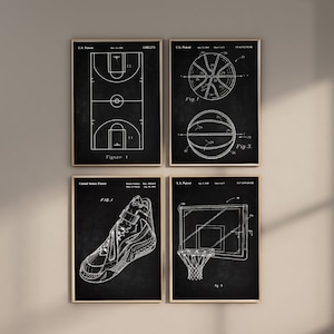 Basketball Patent Prints, Set of 4, Basketball Prints, Basketball Wall Art, Basketball Board, Sneaker Prints, NBA Fan Gift, Digital Download