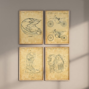 Dirt Bike Patent Prints, Set of 4, Dirt Bike Wall Art, Dirt Bike Prints, Dirt Bike Decor, Motocross Boots Blueprint, Digital Download