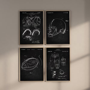 Football Patent Prints, Set of 4, Football Art, Football Wall Art, Football Helmet, Football Armor, Football Pants, Digital Download