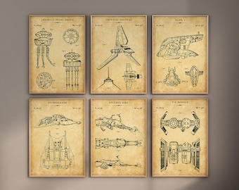 Star Wars Patent Prints, Set of 6, Star Wars Poster, Star Wars Wall Art, Star Wars Prints, Bedroom Star Wars Decor, Digital Download