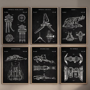 Stampe brevettuali di Star Wars, Set di 6, Poster di Star Wars, Arte della parete di Star Wars, Stampe di Star Wars, Arredamento della camera da letto Star Wars, Download digitale