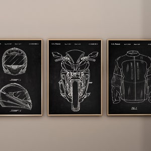 Sportbiker Patent Prints, Set of 3, Motorbike Wall Art, Sportbike Prints, Motorbike Jacket, Motorcycle Helmet Blueprint, Digital Download