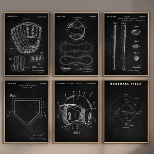 Stampe brevetti da baseball, Set di 6, Stampe da baseball, Arte della parete da baseball, Cappello da baseball, Diagramma del campo da baseball, Arte del baseball, Download digitale