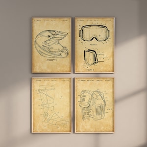 Dirt Bike Patent Prints, Set of 4, Dirt Bike Wall Art, Dirt Bike Helmet Prints, Body Armor Blueprint, Motocross Goggle, Digital Download